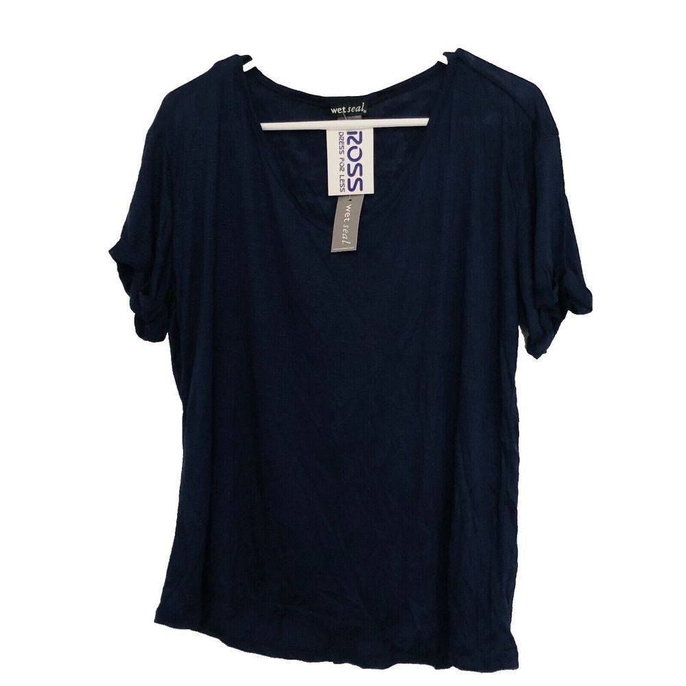 Wet Seal Women's T-Shirt Short Sleeve Round Neck Tee Top Blue Size XL NEW